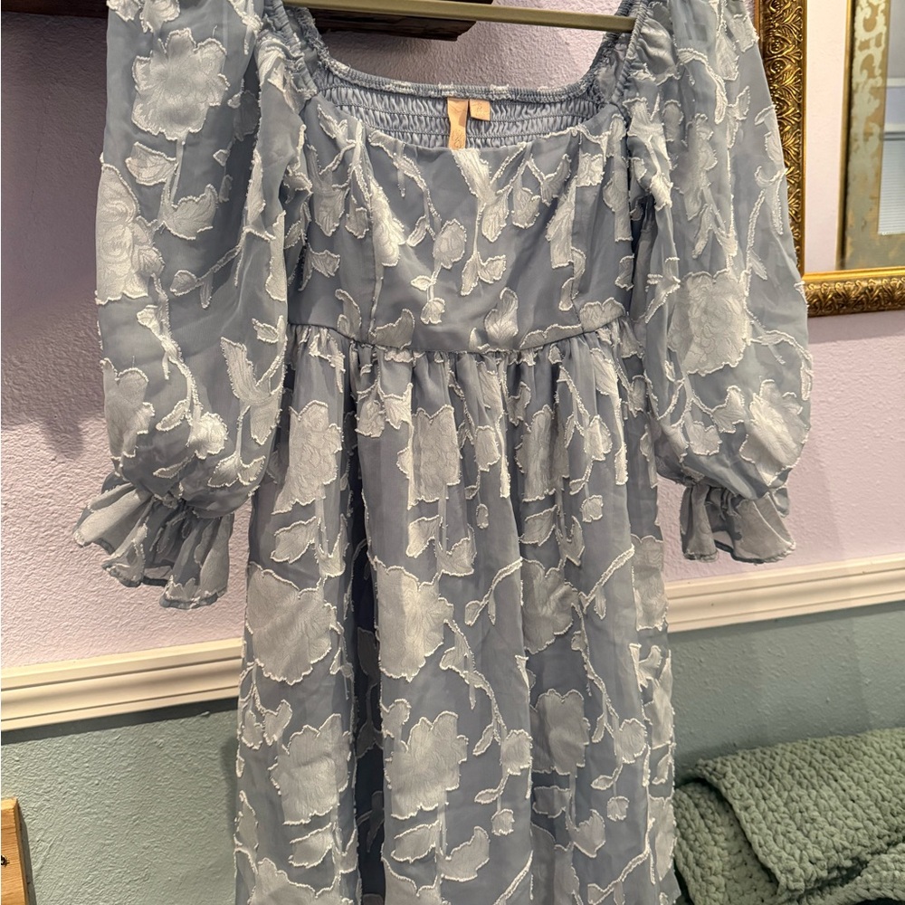 T.J.Maxx Light Blue Floral Embroidered Mini Dress